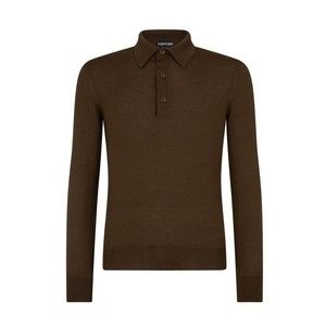 Tom Ford Tobacco Silk And Cashmere Long-Sleeved Polo Shirt - NWT